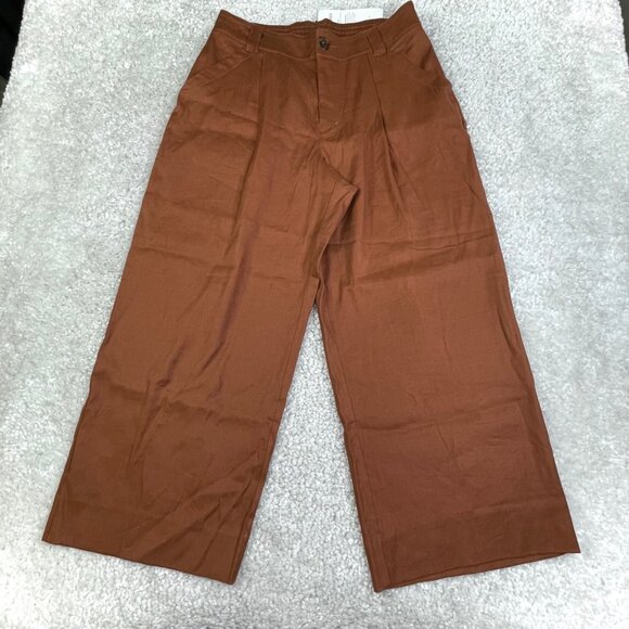 Cabi Cruise Crop Linen Wide Leg Pant Sienna Brown - Picture 2 of 11